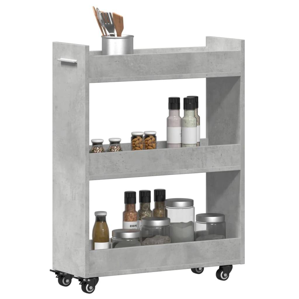 vidaXL Schrank mit Rollen Betongrau 60x22x79 cm Holzwerkstoff