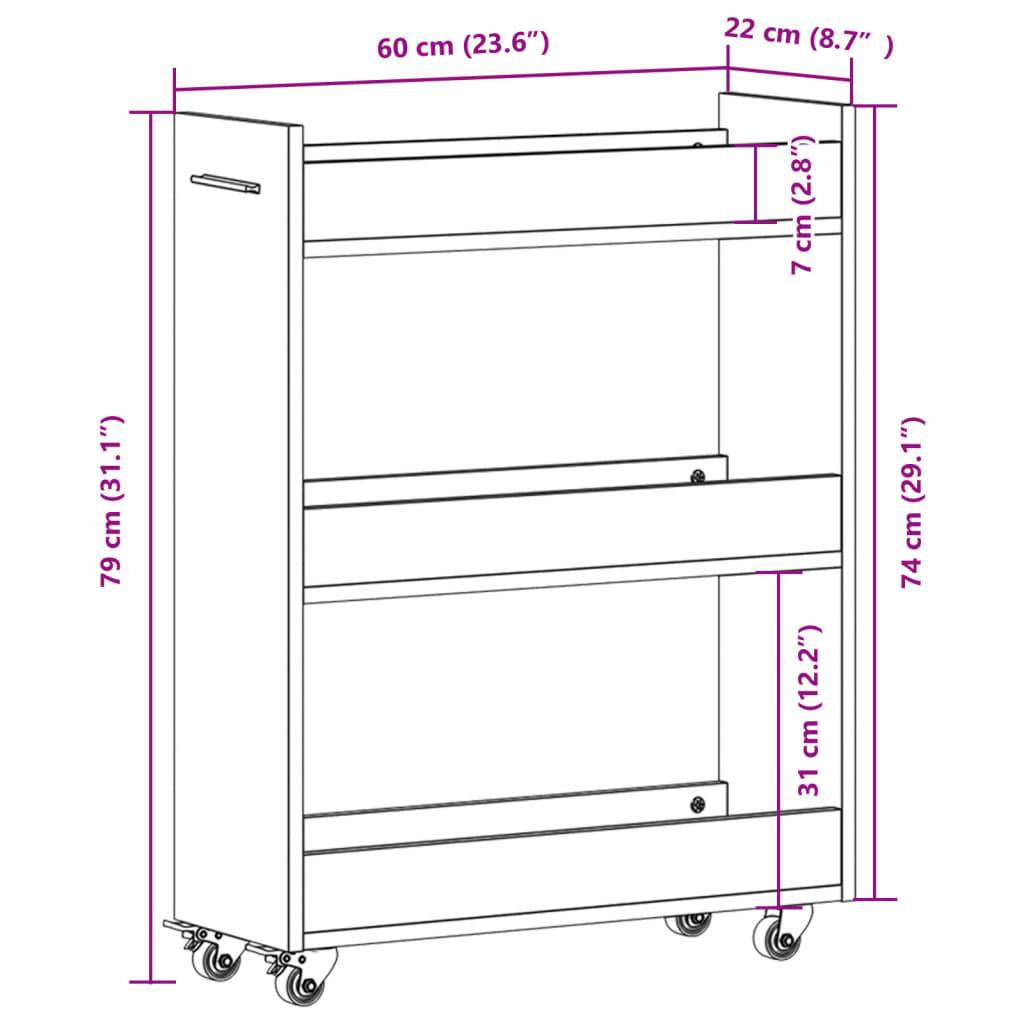 vidaXL Schrank mit Rollen Weiß 60x22x79 cm Holzwerkstoff