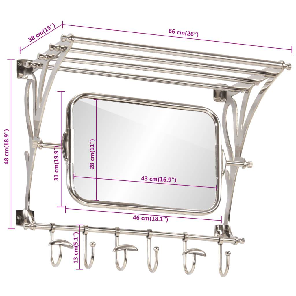 vidaXL Wandgarderobe mit Kleiderhaken & Spiegel Aluminium