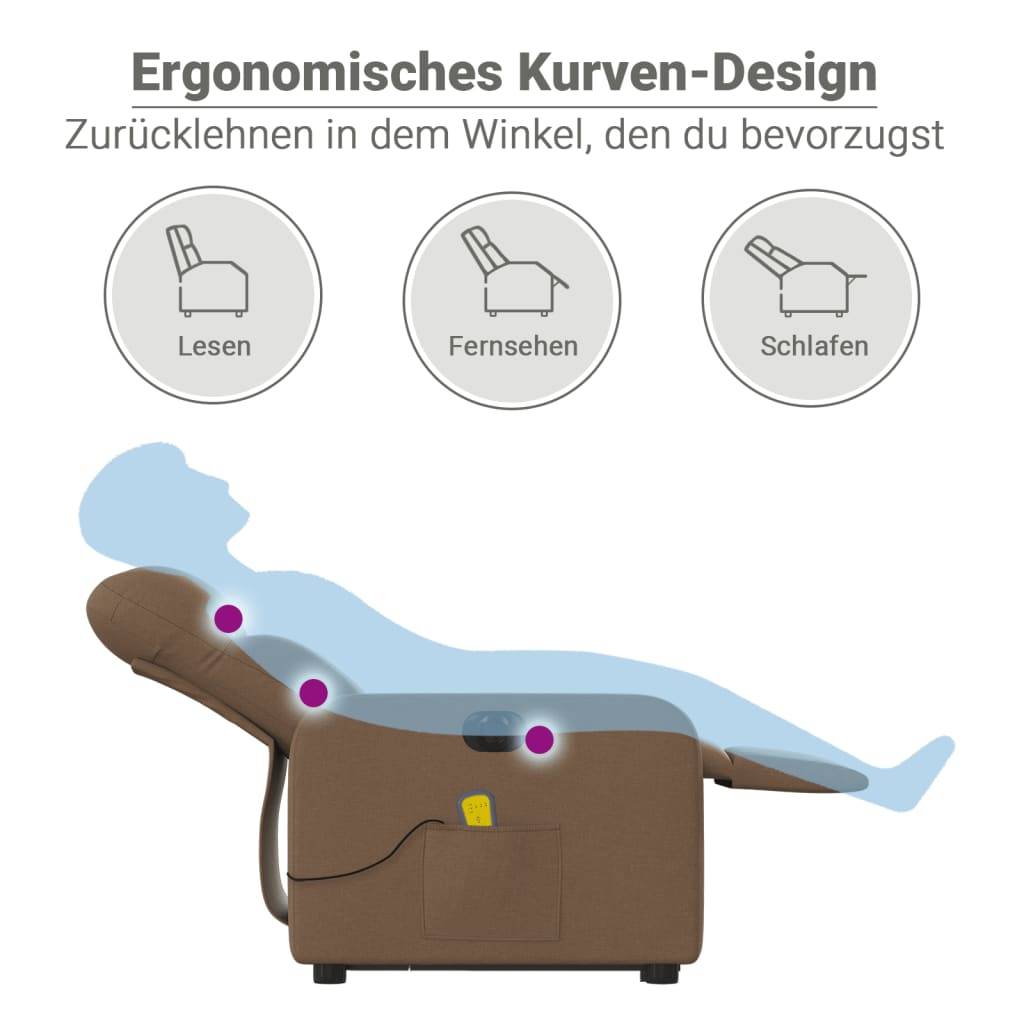 vidaXL Elektrischer Massagesessel mit Aufstehhilfe Braun Stoff