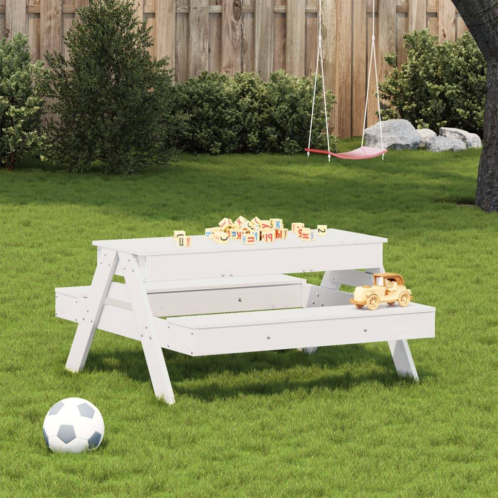 vidaXL Picknicktisch mit Sandkasten für Kinder Weiß Massivholz Kiefer