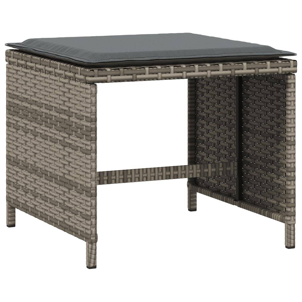vidaXL Gartenhocker mit Kissen 4 Stk. Grau 41x41x36 cm Poly Rattan