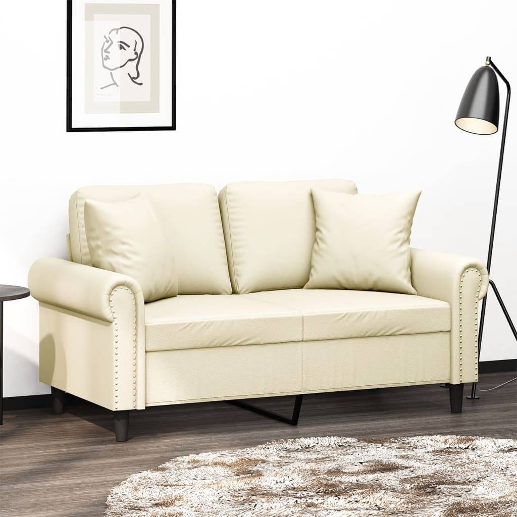vidaXL 2-Sitzer-Sofa mit Zierkissen Creme 120 cm Kunstleder