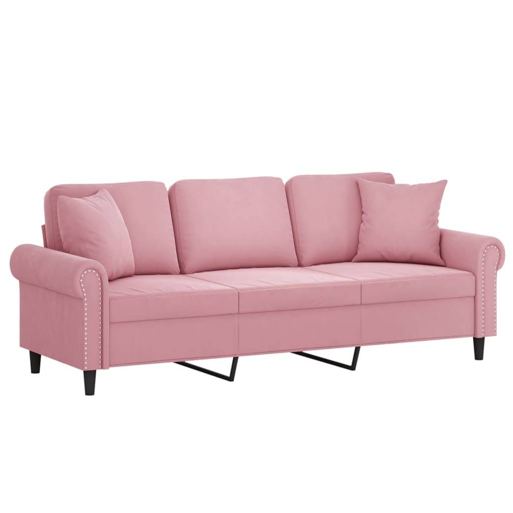 vidaXL 3-Sitzer-Sofa mit Zierkissen Rosa 180 cm Samt