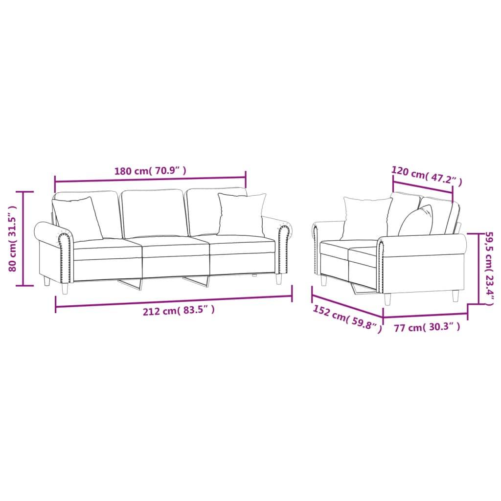 vidaXL 2-tlg. Sofagarnitur mit Kissen Creme Samt
