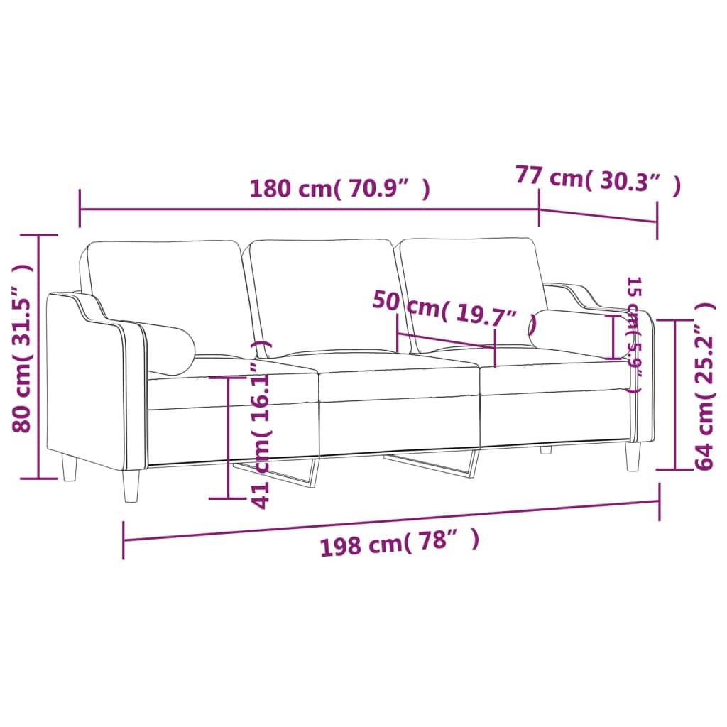 vidaXL 3-Sitzer-Sofa mit Zierkissen Creme 180 cm Stoff
