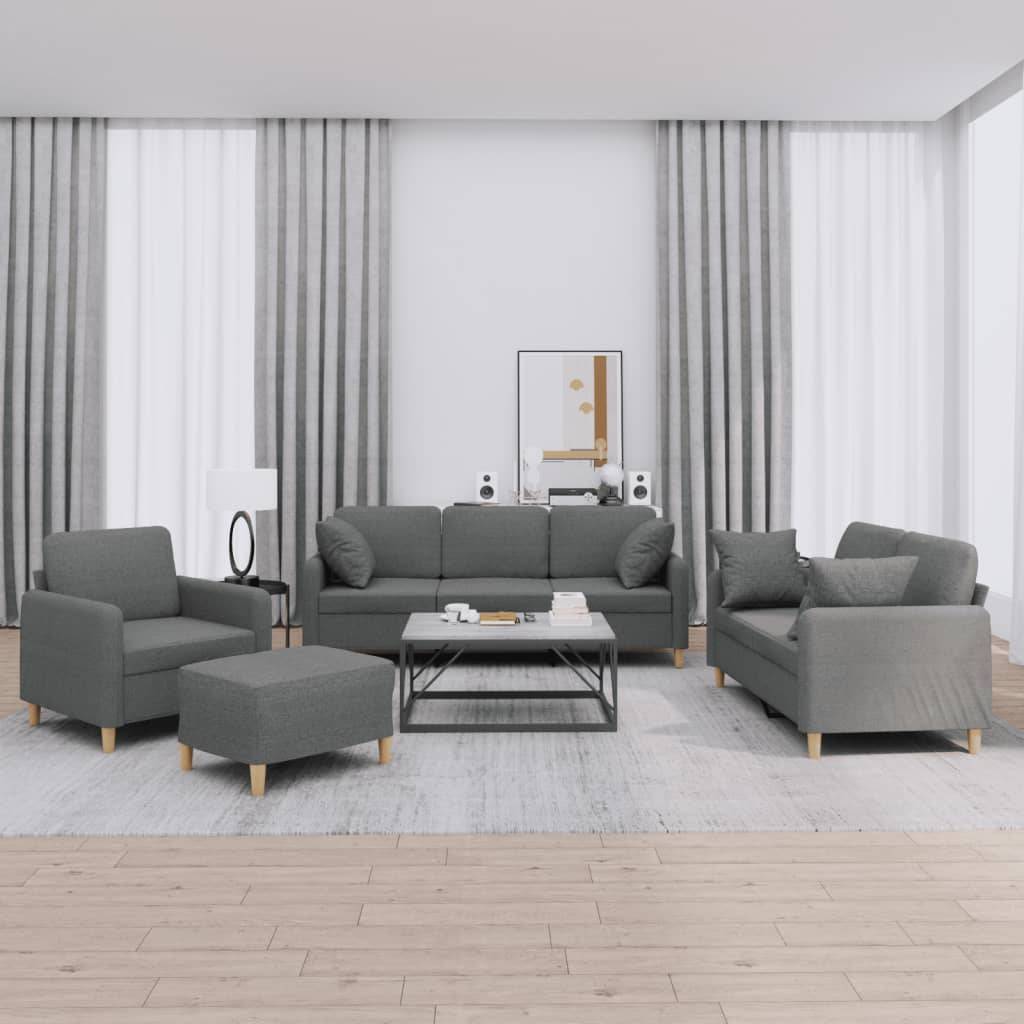 vidaXL 4-tlg. Sofagarnitur mit Kissen Dunkelgrau Stoff
