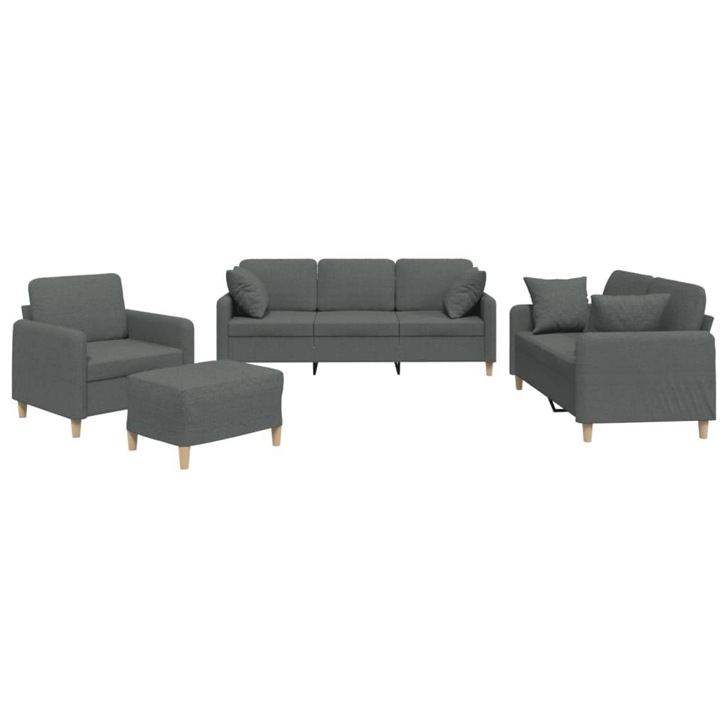 vidaXL 4-tlg. Sofagarnitur mit Kissen Dunkelgrau Stoff