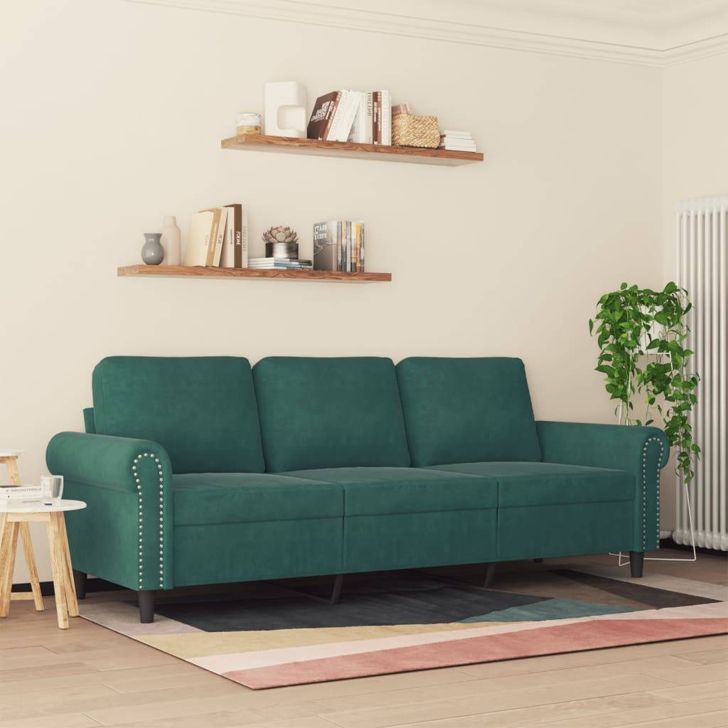 vidaXL 3-Sitzer-Sofa Dunkelgrün 180 cm Samt