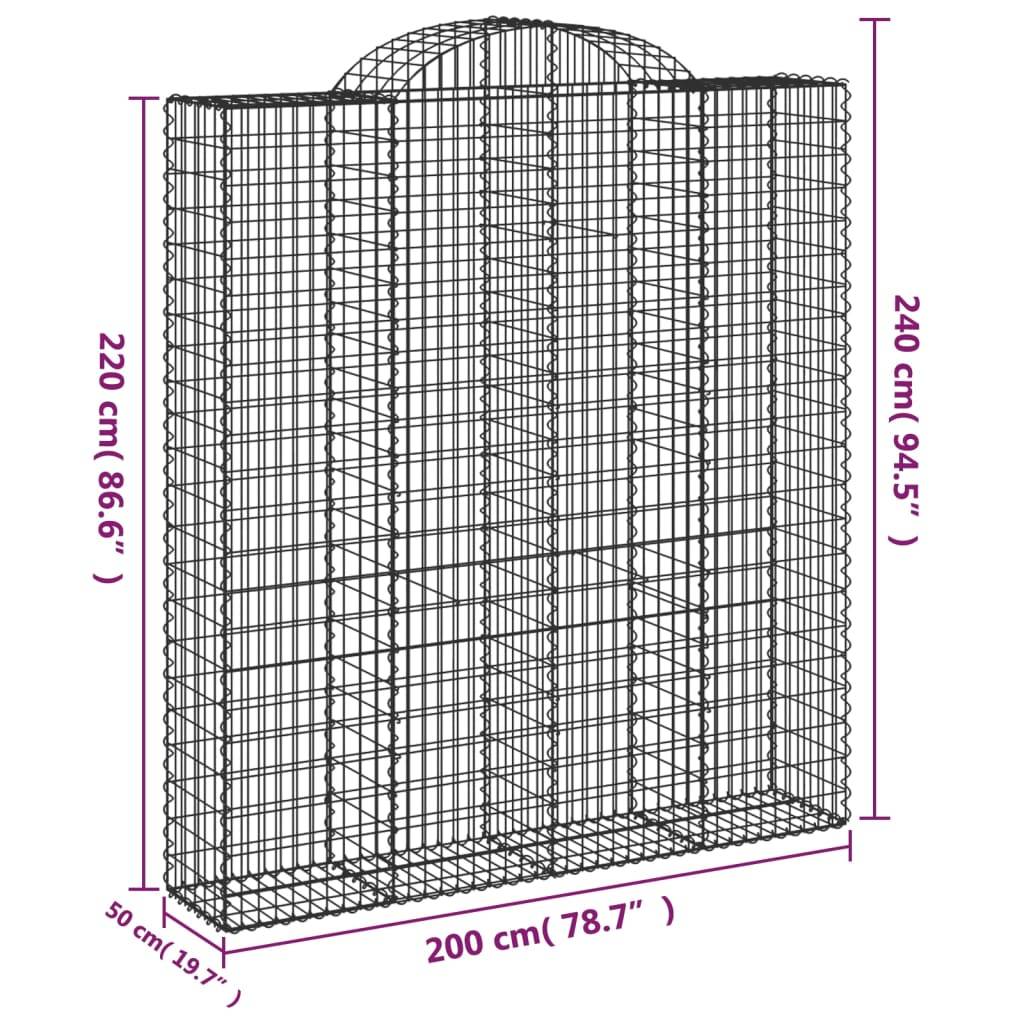 vidaXL Gabionen mit Hochbogen 4 Stk. 200x50x220/240cm Verzinktes Eisen
