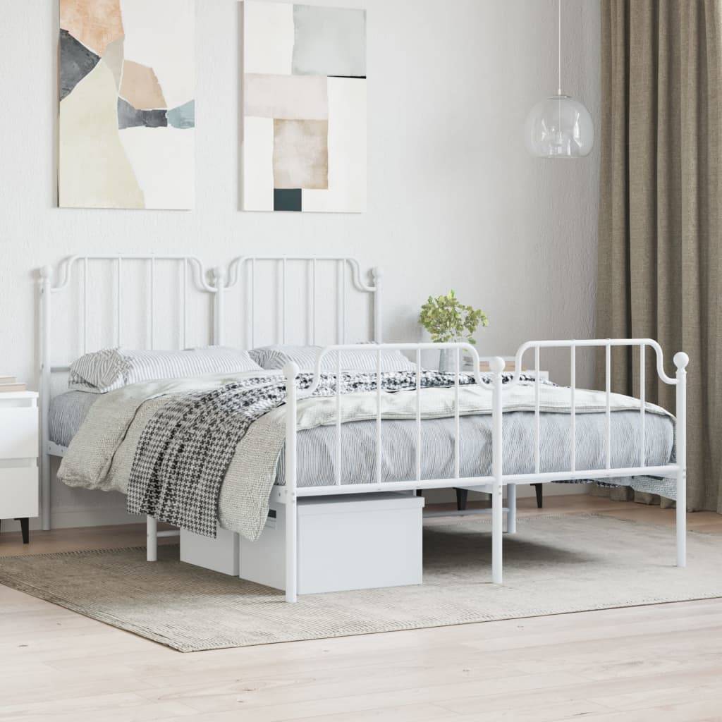 vidaXL Bettgestell mit Kopf- und Fußteil Metall Weiß 140x190 cm