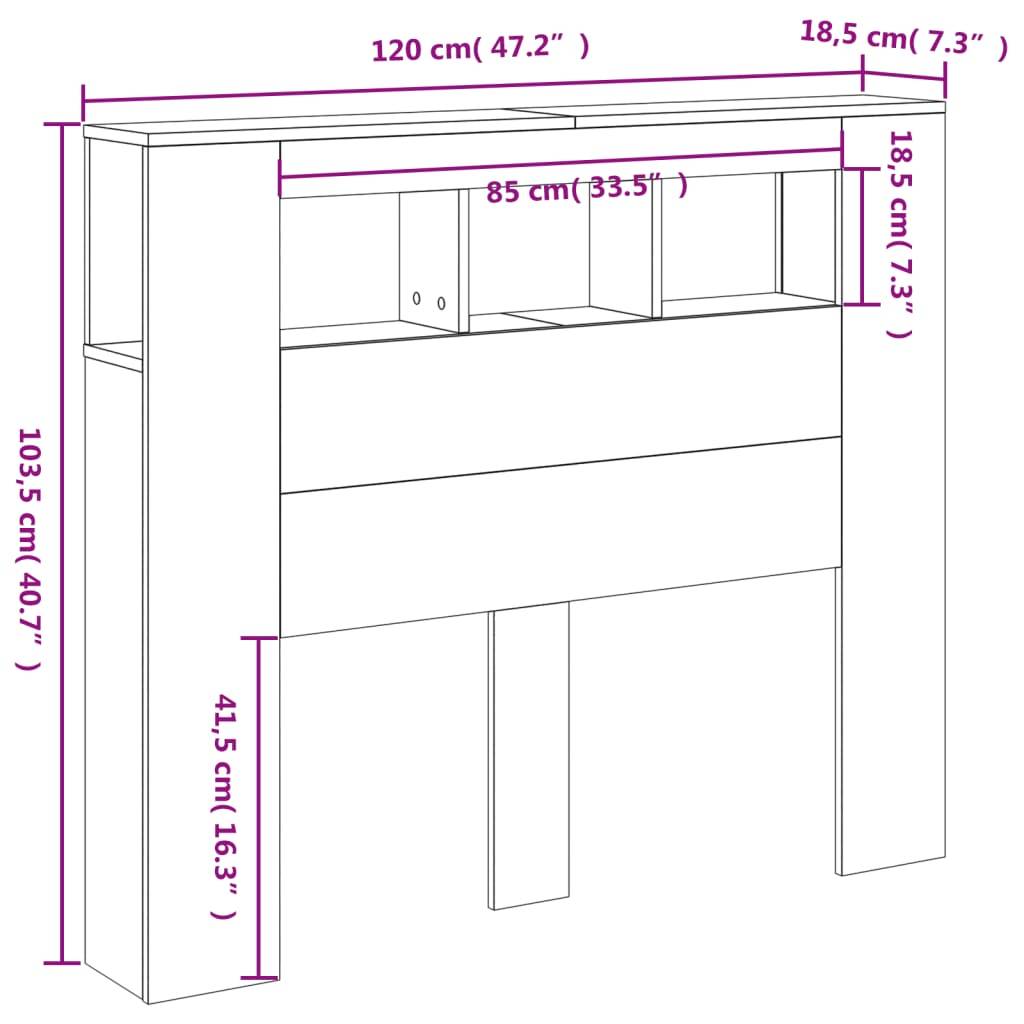 vidaXL LED-Kopfteil Betongrau 120x18,5x103,5 cm Holzwerkstoff