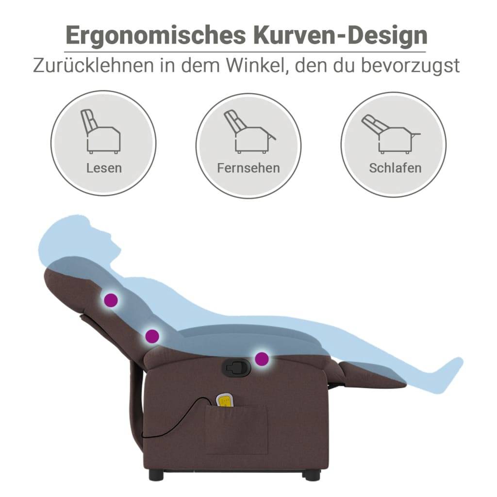 vidaXL Massagesessel mit Aufstehhilfe Dunkelbraun Stoff