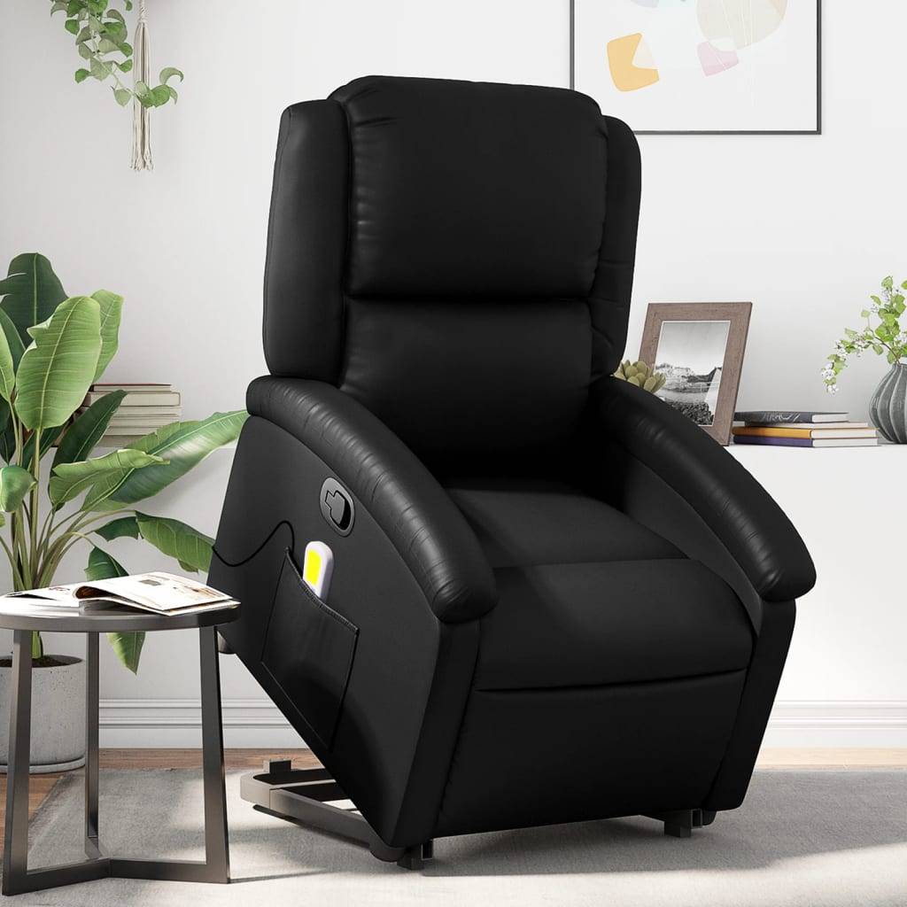 vidaXL Massagesessel mit Aufstehhilfe Schwarz Kunstleder