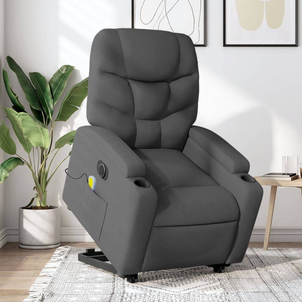 vidaXL Elektrischer Massagesessel mit Aufstehhilfe Dunkelgrau Stoff