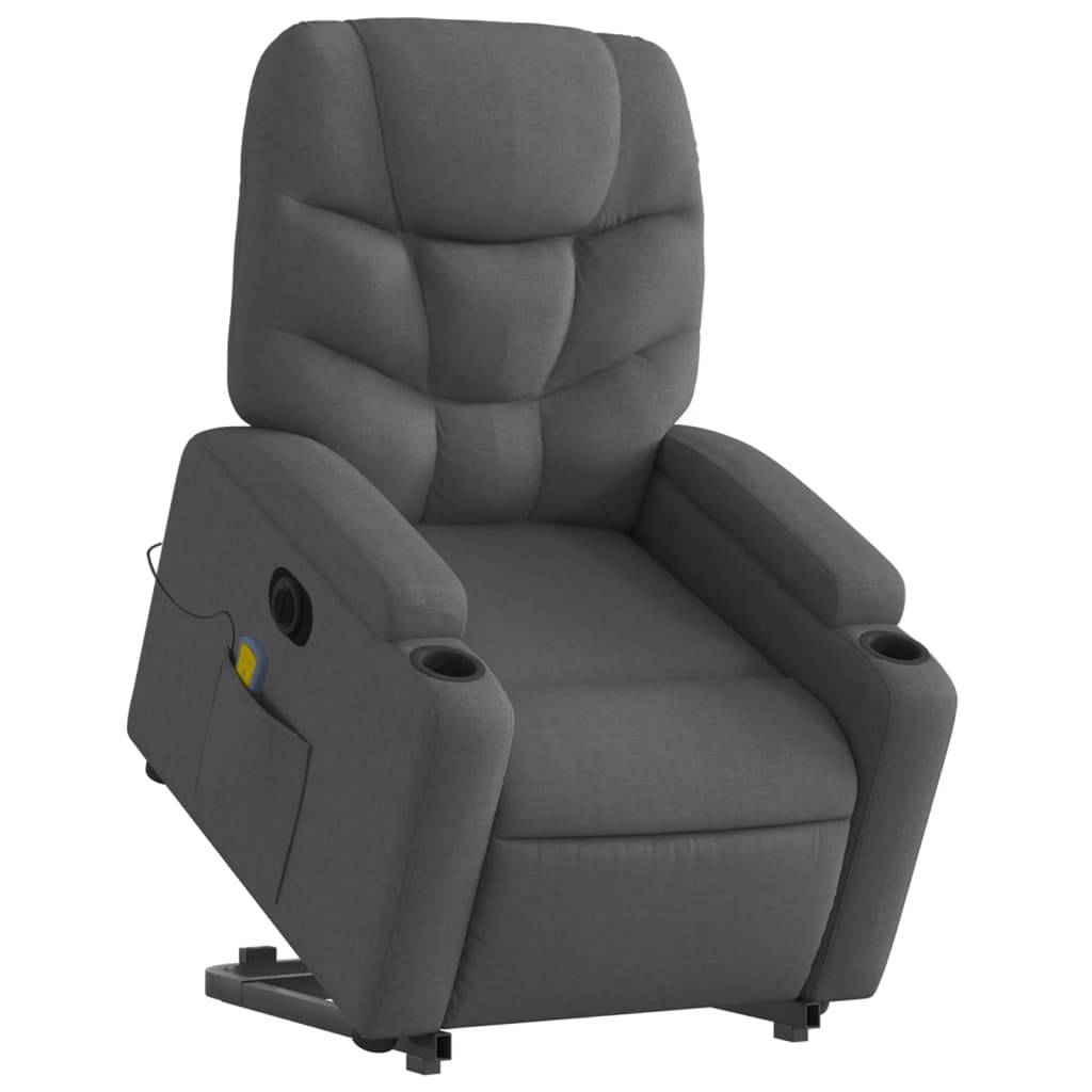 vidaXL Elektrischer Massagesessel mit Aufstehhilfe Dunkelgrau Stoff
