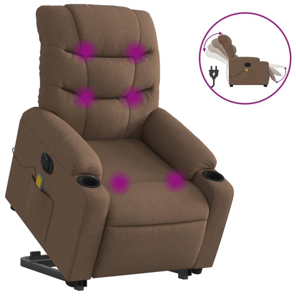 vidaXL Elektrischer Massagesessel mit Aufstehhilfe Braun Stoff
