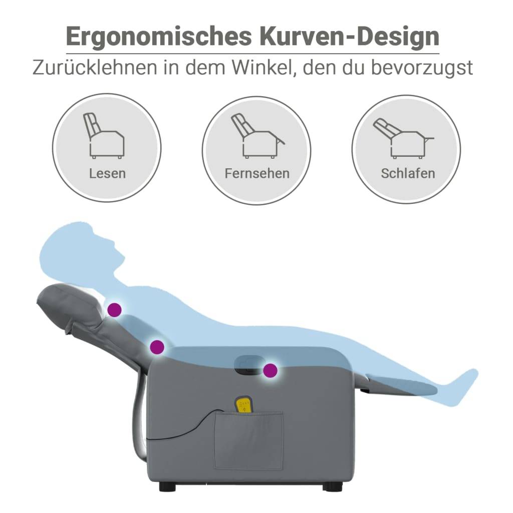 vidaXL Massagesessel mit Aufstehhilfe Grau Kunstleder