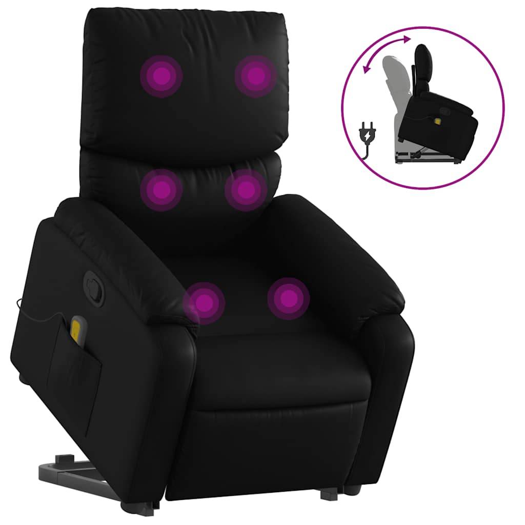 vidaXL Massagesessel mit Aufstehhilfe Schwarz Kunstleder