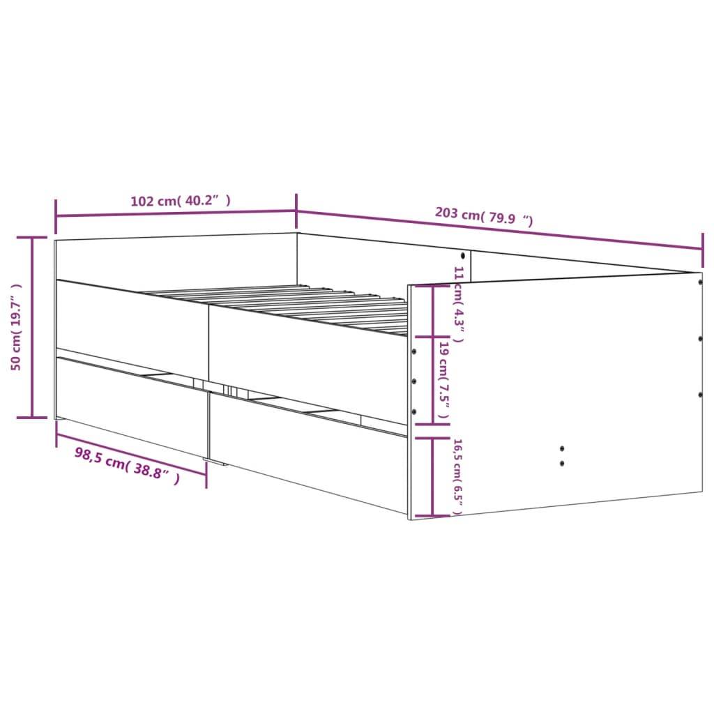 vidaXL Bettgestell mit Schubladen Betongrau 100x200 cm