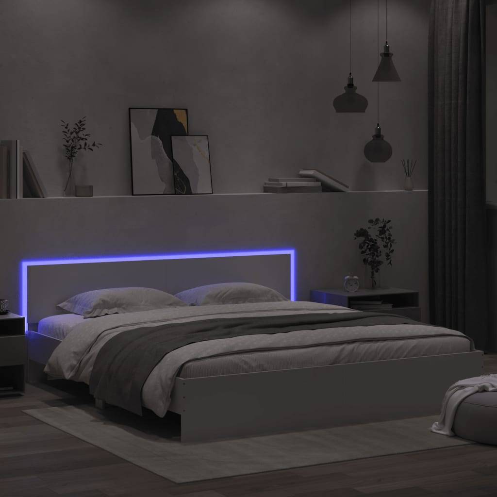 vidaXL Bettgestell mit Kopfteil und LED-Beleuchtung Weiß 180x200 cm