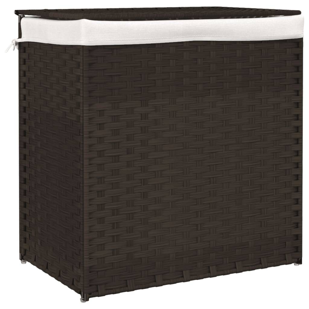 vidaXL Wäschekorb mit 2 Fächern Dunkelbraun 53x35x57 cm Poly Rattan
