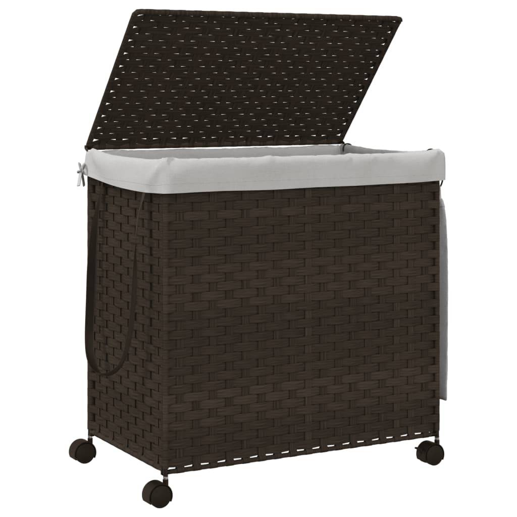 vidaXL Wäschekorb mit Rollen Dunkelbraun 60x35x60,5 cm Rattan