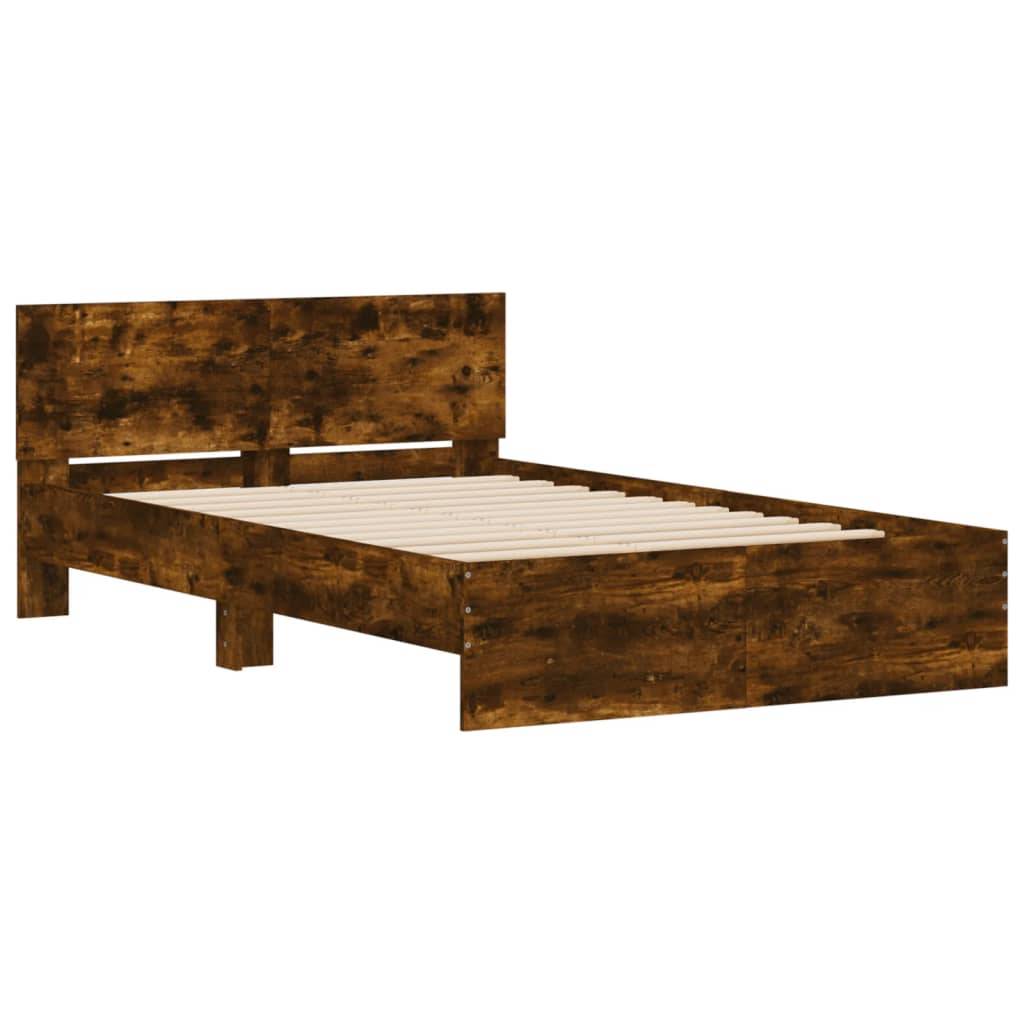 vidaXL Bettgestell mit Kopfteil Räuchereiche 135x190 cm