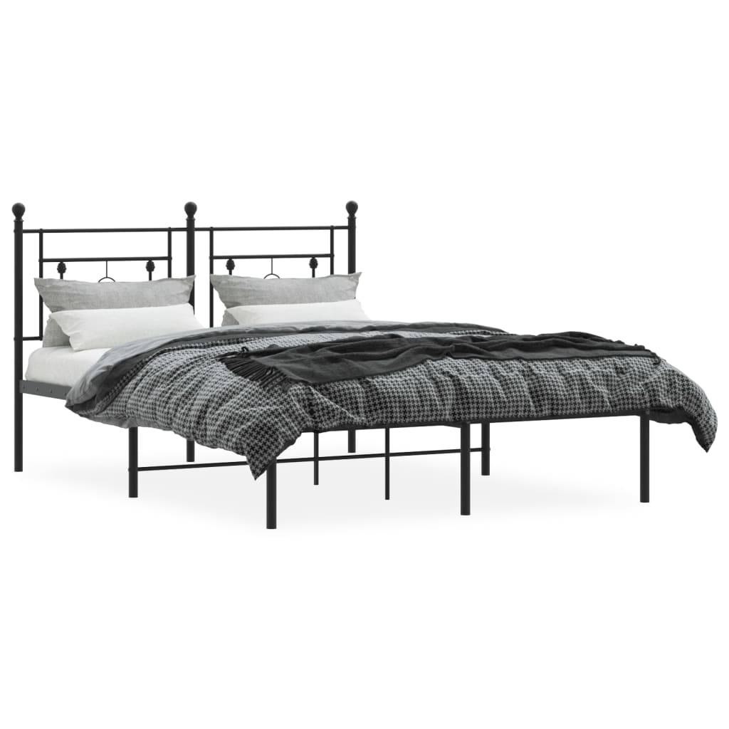 vidaXL Bettgestell mit Kopfteil Metall Schwarz 135x190 cm