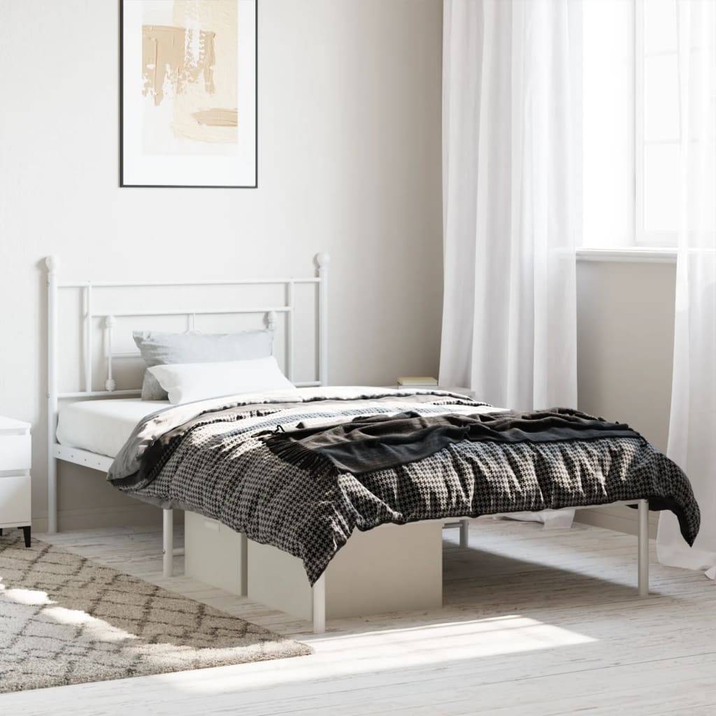 vidaXL Bettgestell mit Kopfteil Metall Weiß 107x203 cm