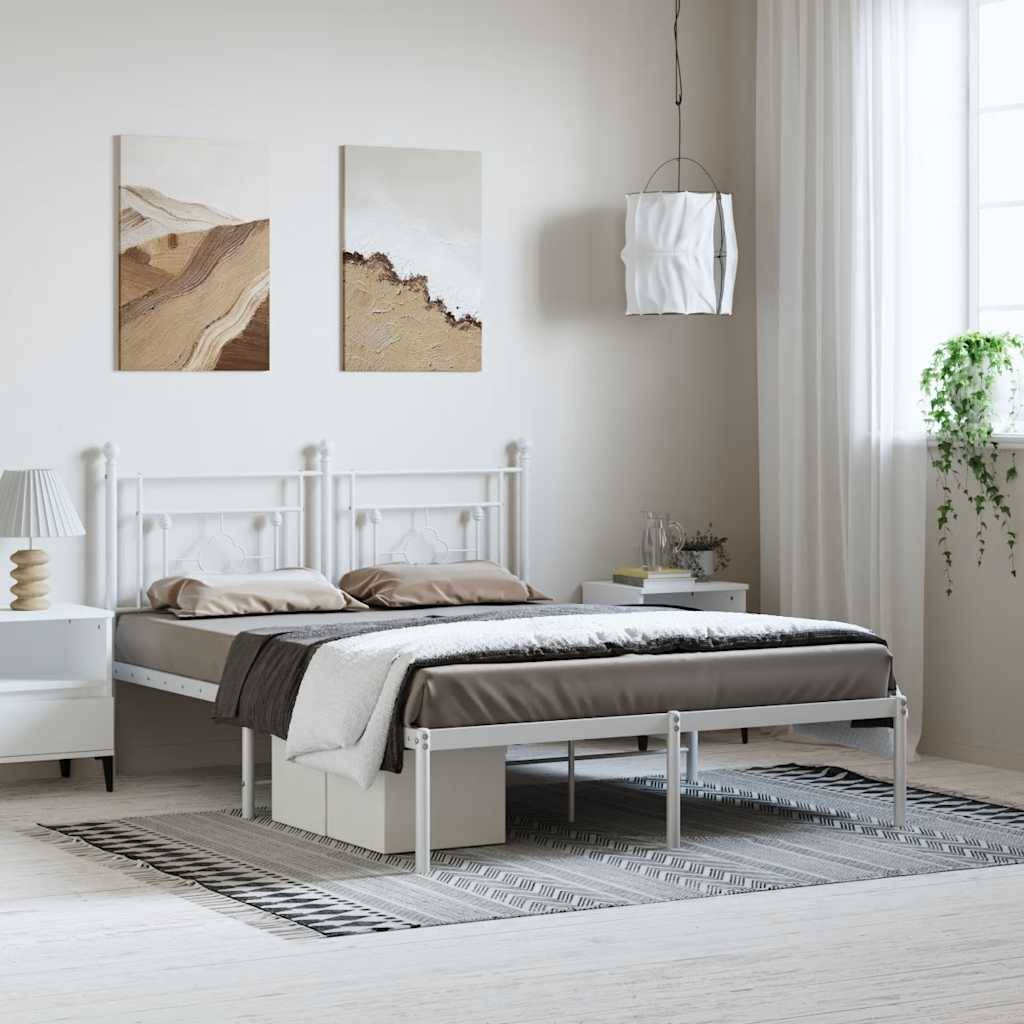 vidaXL Bettgestell mit Kopfteil Metall Weiß 150x200 cm