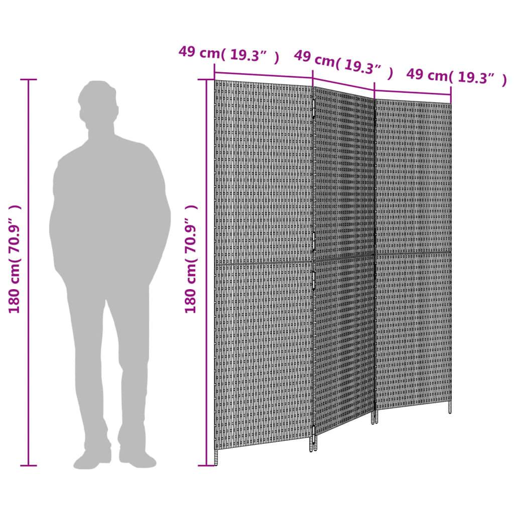 vidaXL Paravent 3-tlg. Schwarz Poly Rattan