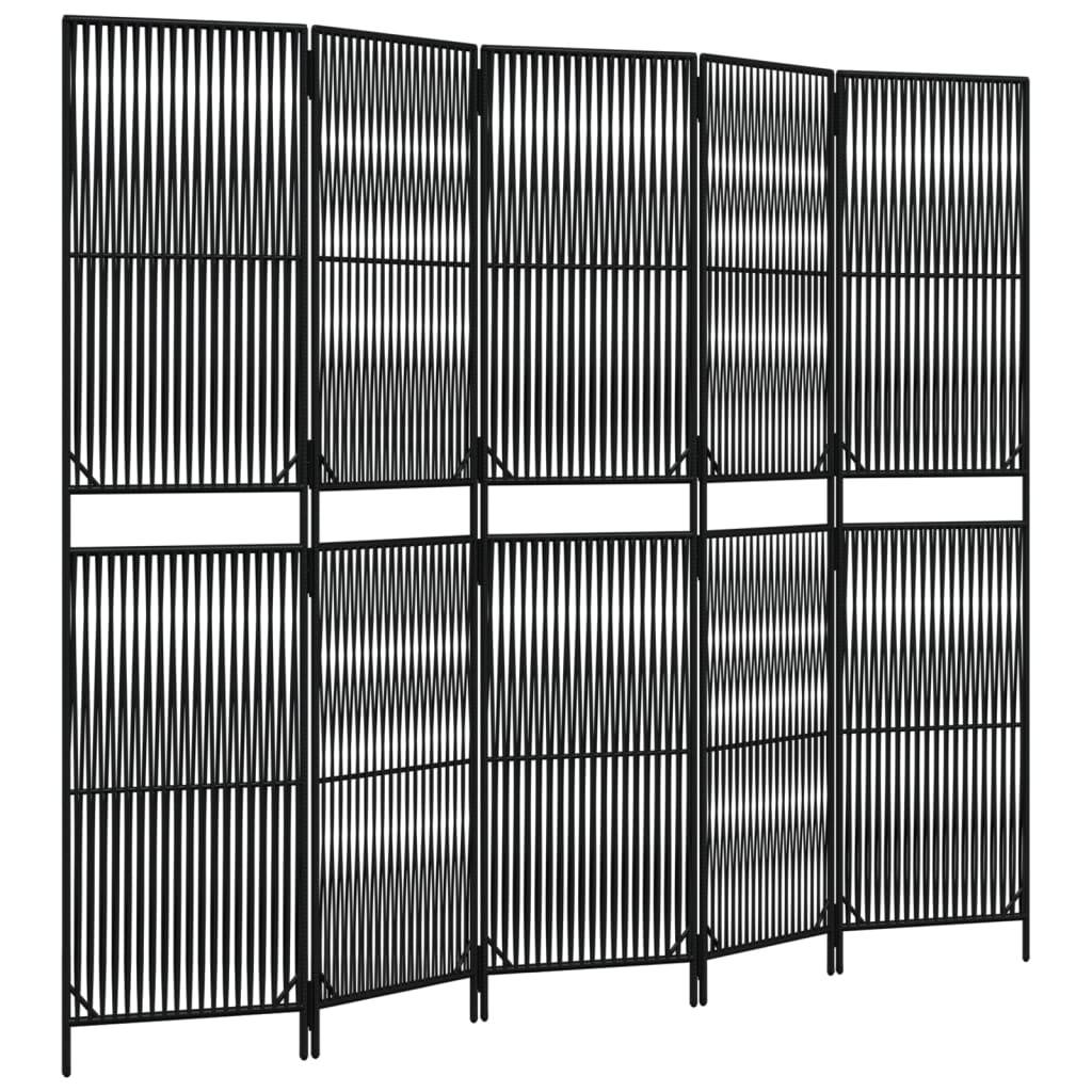 vidaXL Paravent 5-tlg. Schwarz Poly Rattan