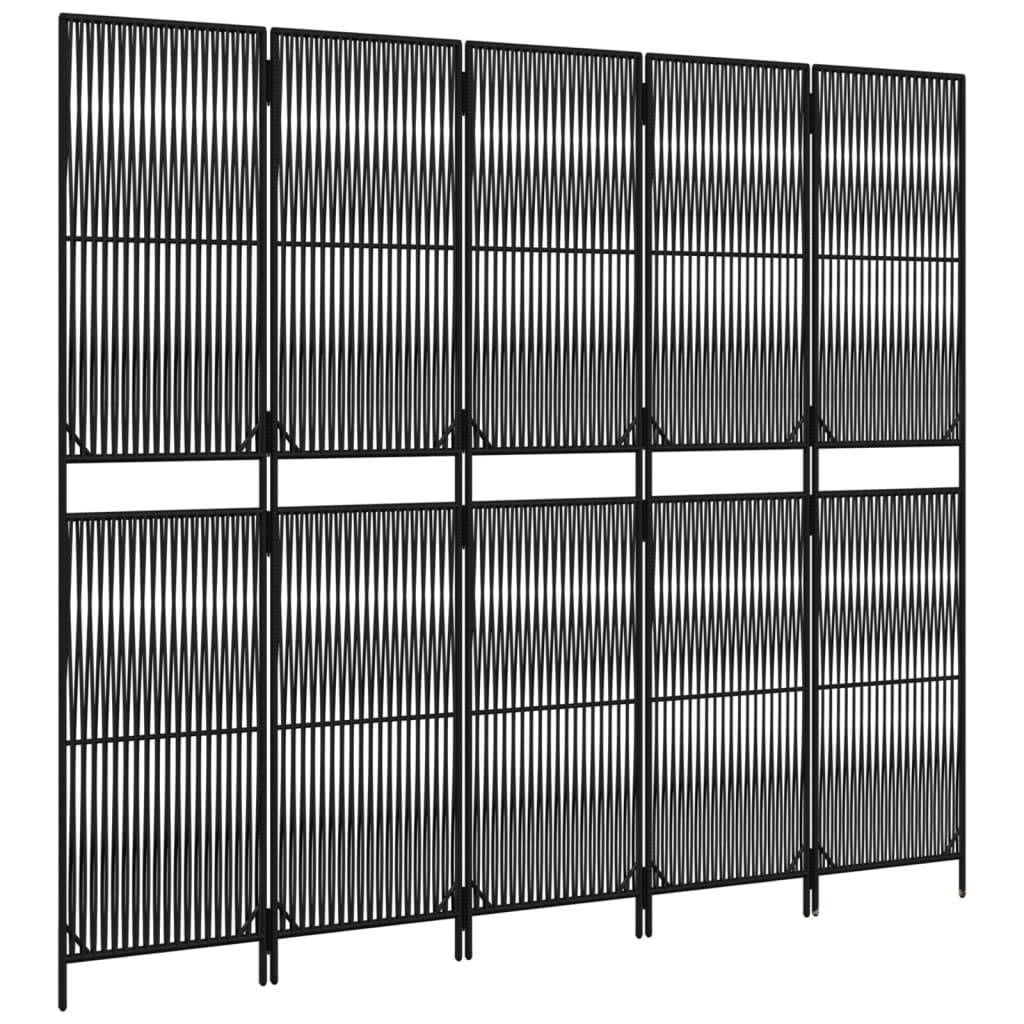 vidaXL Paravent 5-tlg. Schwarz Poly Rattan