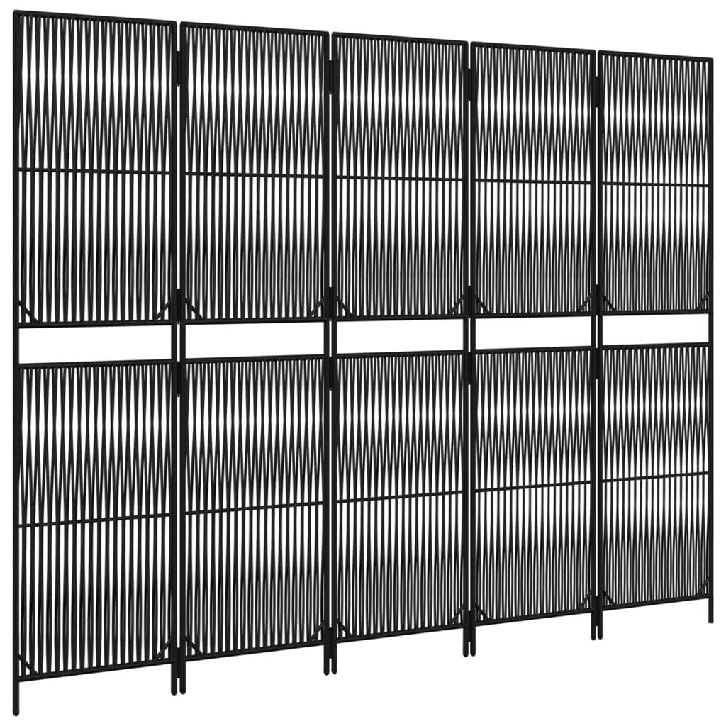vidaXL Paravent 5-tlg. Schwarz Poly Rattan