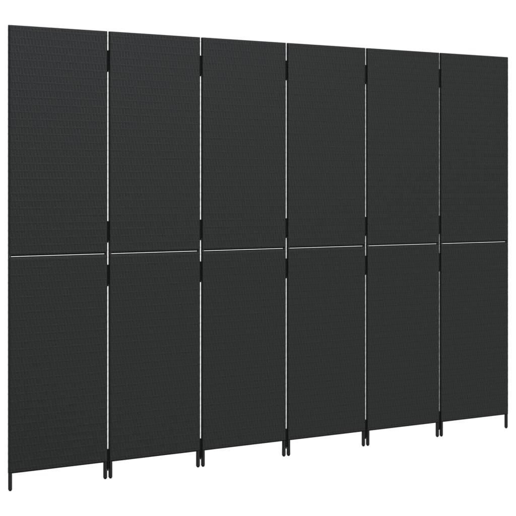 vidaXL Paravent 6-tlg. Schwarz Poly Rattan