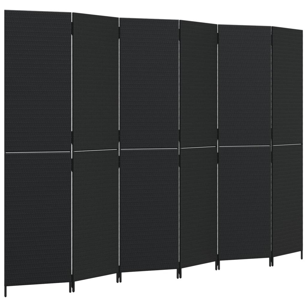 vidaXL Paravent 6-tlg. Schwarz Poly Rattan