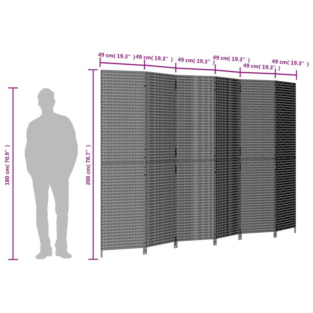 vidaXL Paravent 6-tlg. Schwarz Poly Rattan