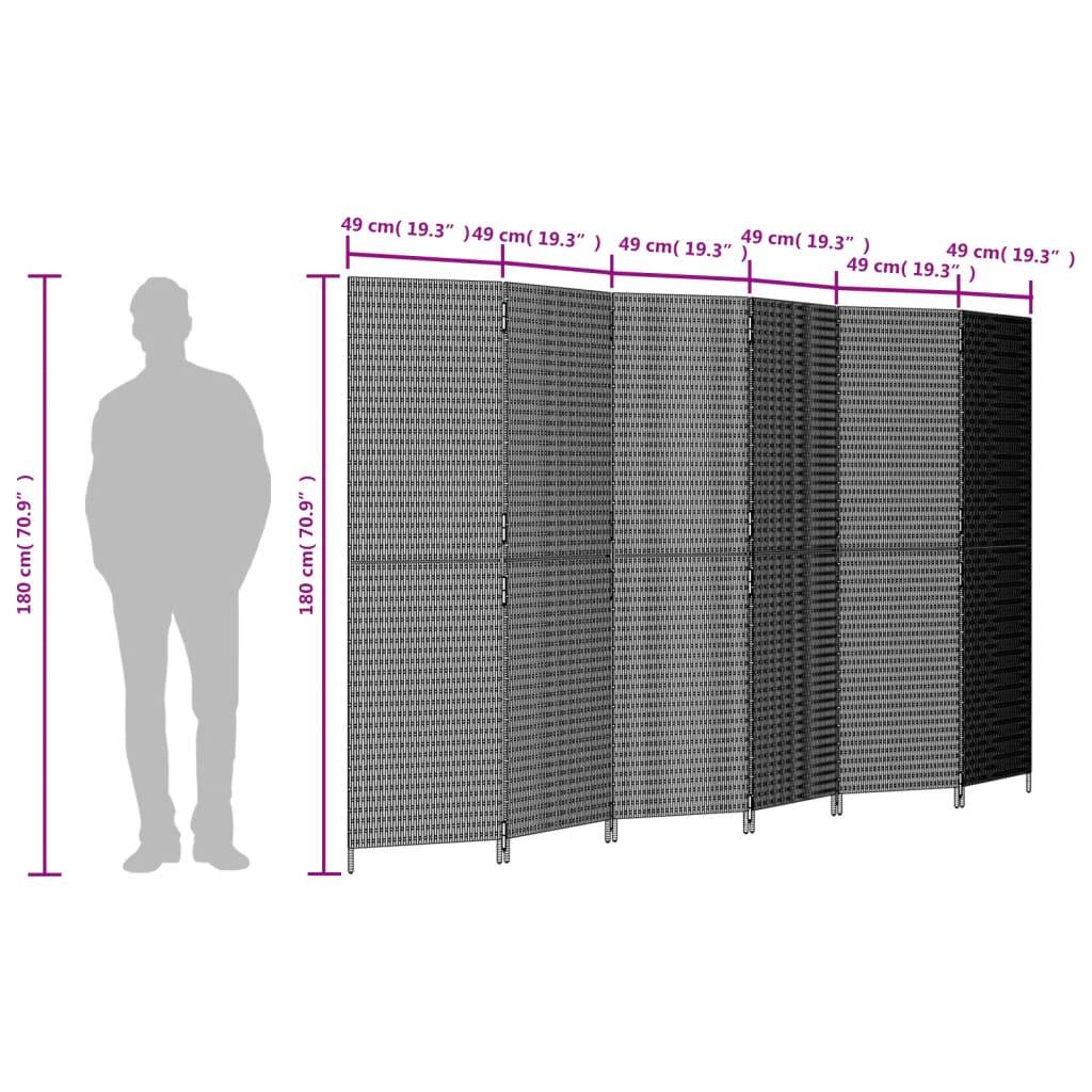 vidaXL Paravent 6-tlg. Braun Poly Rattan