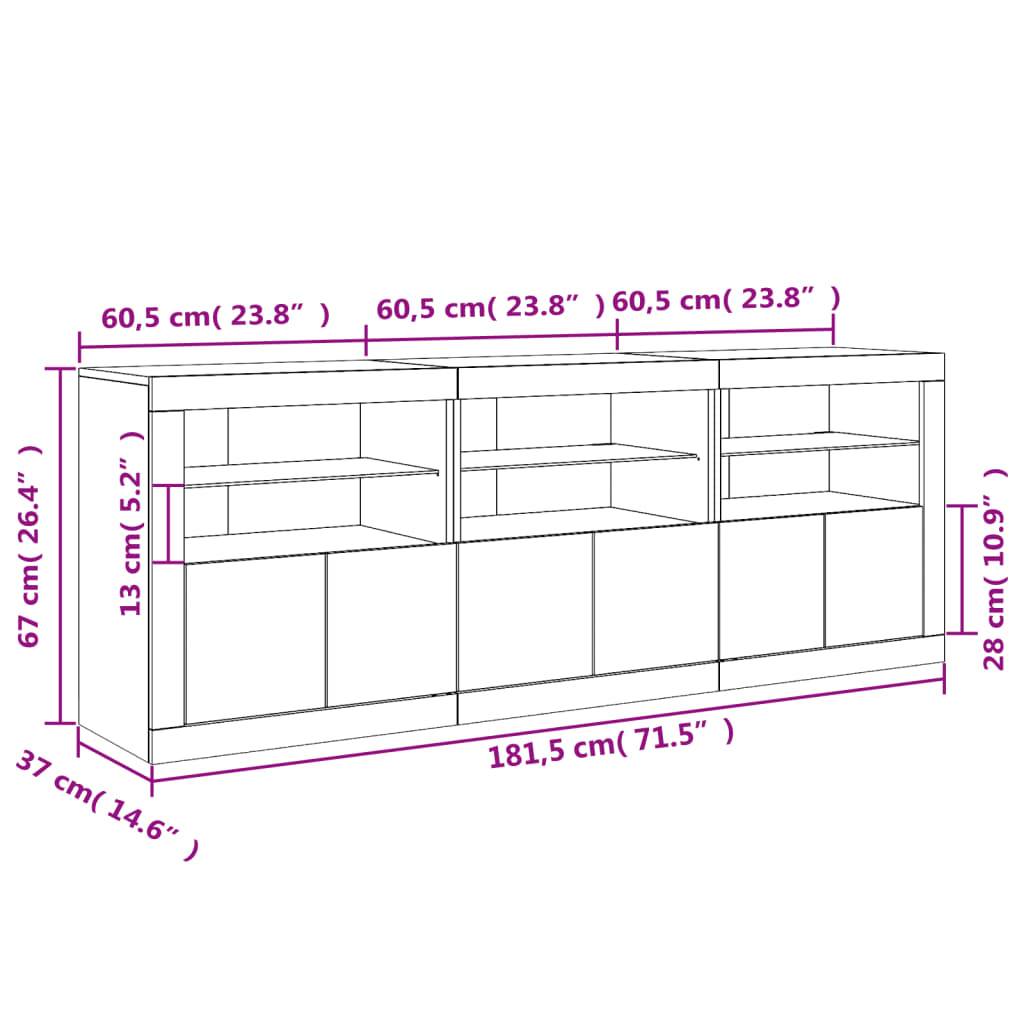 vidaXL Sideboard mit LED-Leuchten Betongrau 181,5x37x67 cm