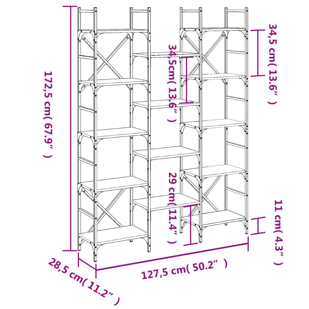 vidaXL Bücherregal Räuchereiche 127,5x28,5x172,5 cm Holzwerkstoff
