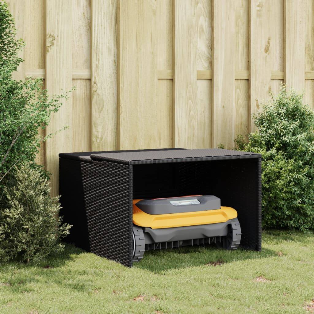 vidaXL Mähroboter-Garage Schwarz 86x90x52/57 cm Poly Rattan