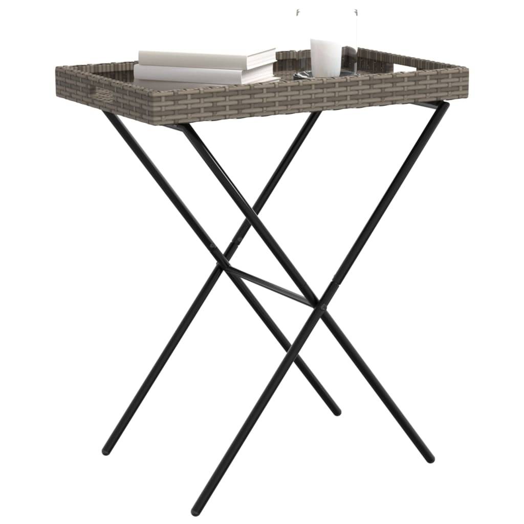 vidaXL Tabletttisch Klappbar Grau 65x40x75 cm Poly Rattan