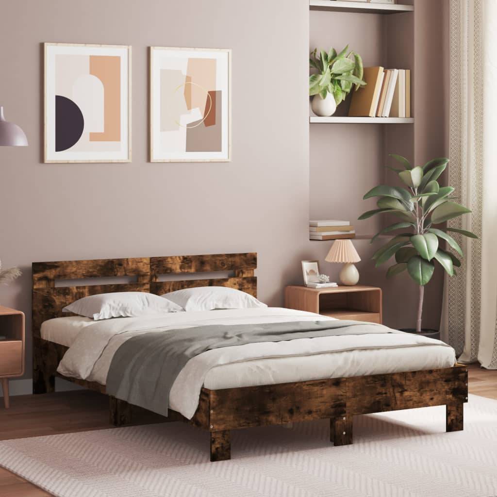 vidaXL Bettgestell mit Kopfteil Räuchereiche 120x200 cm Holzwerkstoff