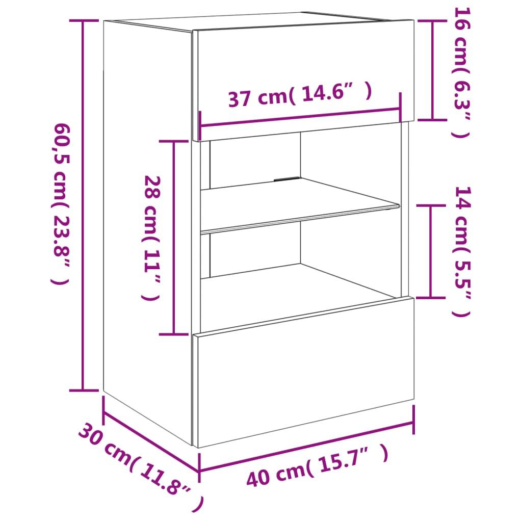 vidaXL TV-Wandschrank mit LED-Leuchten Schwarz 40x30x60,5 cm