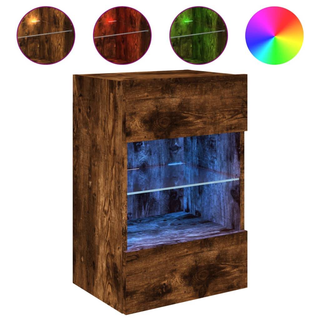 vidaXL TV-Wandschrank mit LED-Leuchten Räuchereiche 40x30x60,5 cm