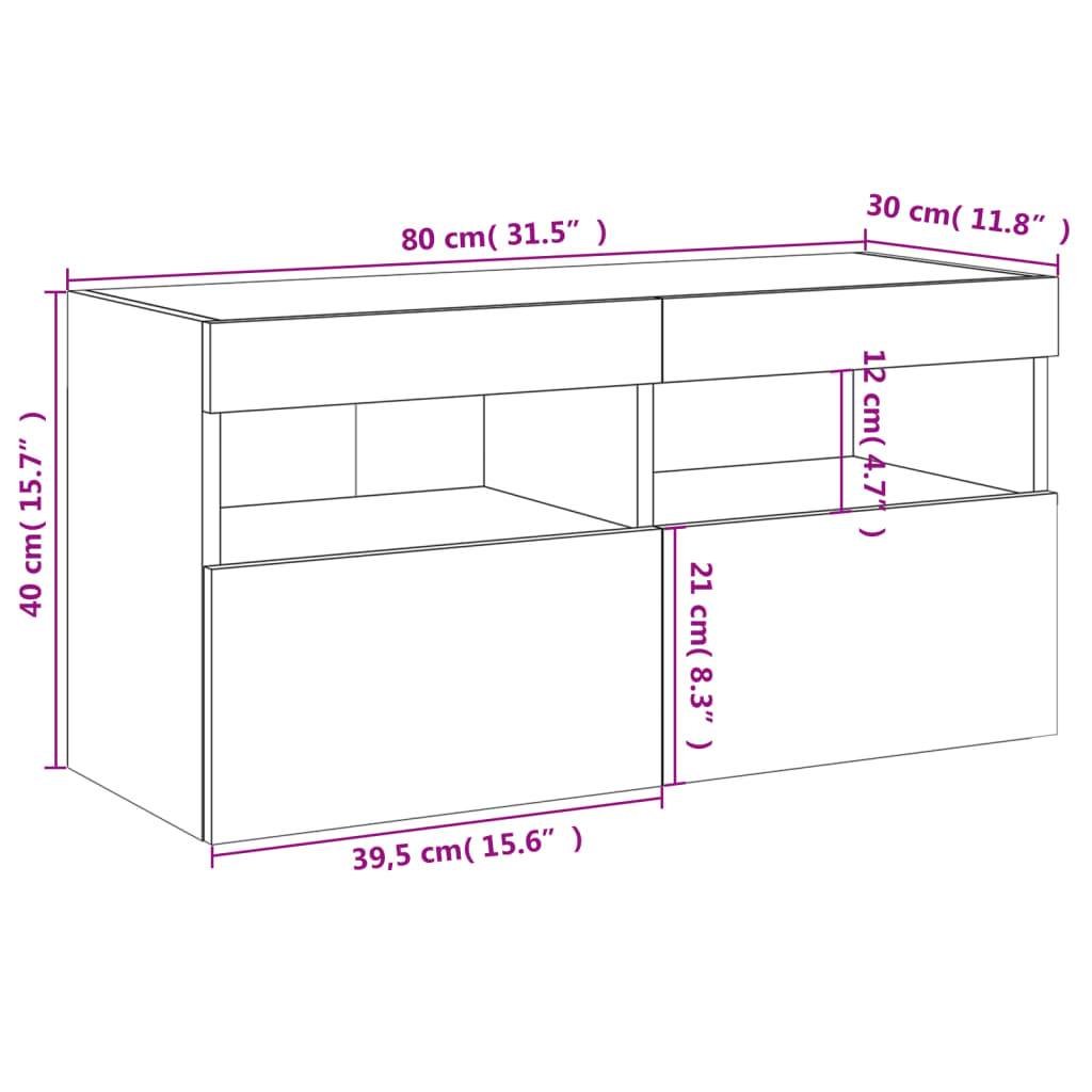 vidaXL TV-Wandschrank mit LED-Leuchten Betongrau 80x30x40 cm