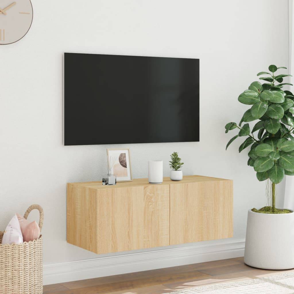 vidaXL TV-Wandschrank mit LED-Leuchten Sonoma-Eiche 80x35x31 cm