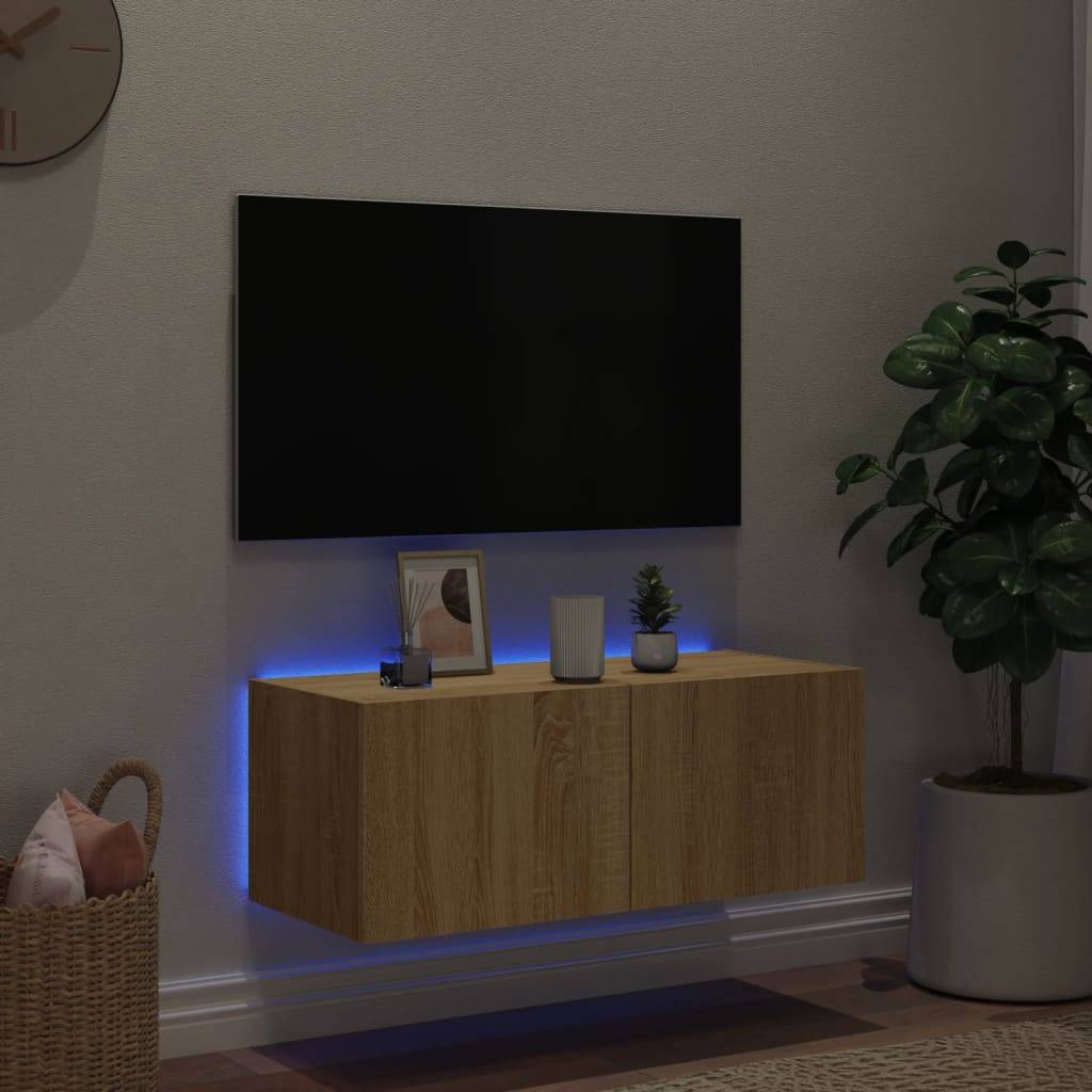 vidaXL TV-Wandschrank mit LED-Leuchten Sonoma-Eiche 80x35x31 cm