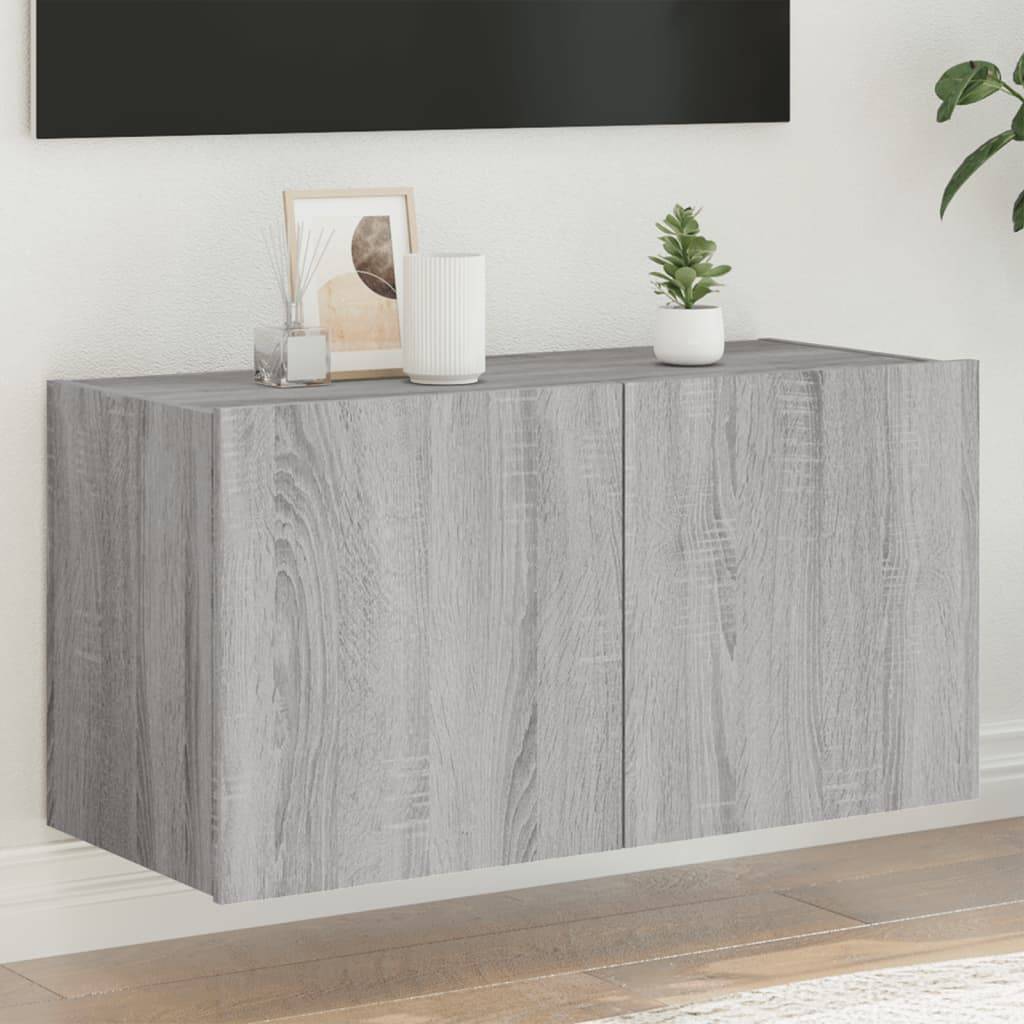 vidaXL TV-Wandschrank mit LED-Leuchten Grau Sonoma 80x35x41 cm
